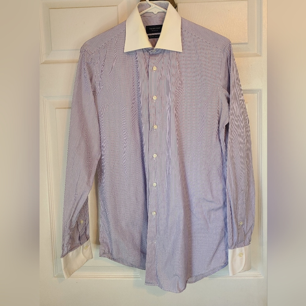 Profuomo Men's Classic Long Sleeve Oxford Dress Shirt, Size:15 Color: Purple